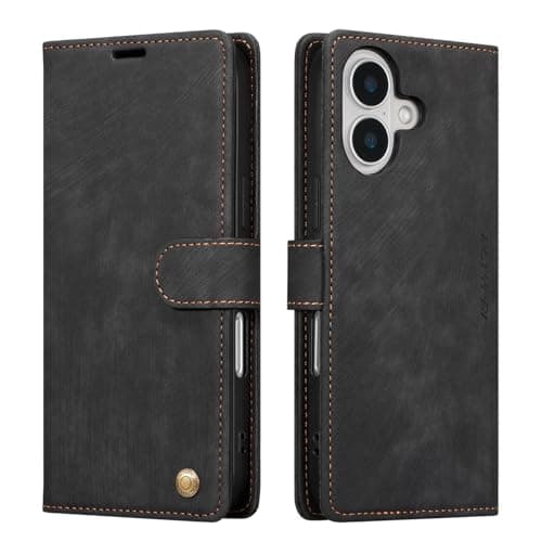 Image of QLTYPRI Case for iPhone 17, Premium Flip Folio PU Leather Wallet Case with Magnetic Closure Card Holder Kickstand Shockproof Protective Phone Cover for iPhone 17 - Black