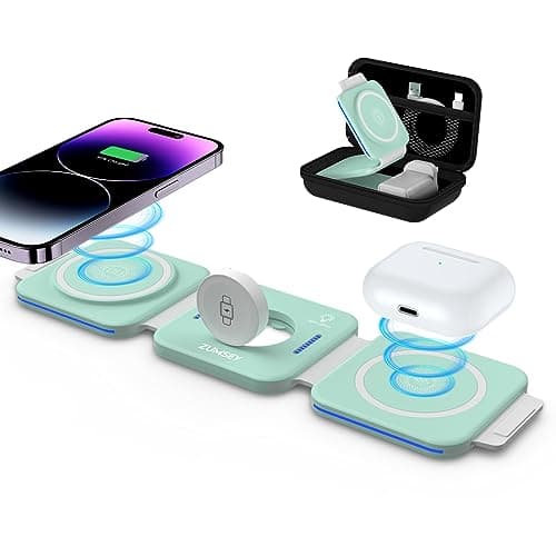 Image of ZUMSEY 3 in 1 Wireless Charging Station for Apple, Wireless Charger for iPhone 17 Pro Max/16/15/14/13/12, Travel Wireless Charger for Apple Watch Ultra 3/11/10/9/Ultra 2/Ultra, for AirPods Pro 3/4/3/2