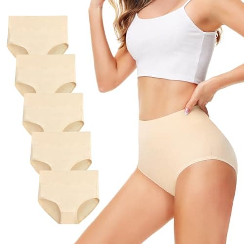 Image of TUUHAW Nude Underwear Women Women's Knickers Size 16 Skin Colour High Rise Knickers Ladies Panties Cotton Pants for Women Postpartum Underwear 5 Pack Ladies Full Briefs Moisture Wicking