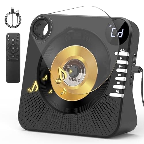 Image of Greadio Portable CD Player with Bluetooth 5.1, CD Players for Home, CD Music Player with Speakers, Remote Control, Dust Cover, LED Display, HiFi Sound, AUX/USB Playback, Earphone Jack (Black)