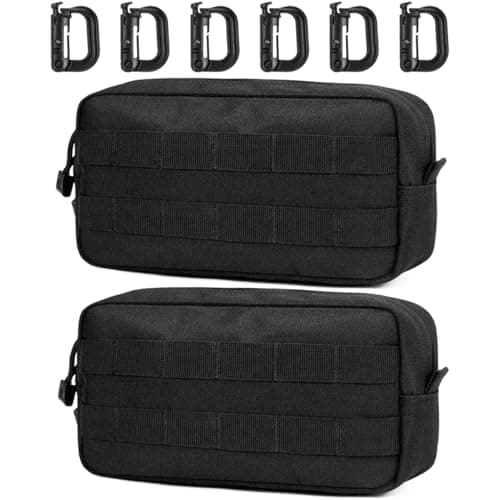 Image of MUCHER EDC Pouch Molle Pouches Tactical Waist Bag Utility Waist Pack with 6 Hooks for Outdoor Hiking Hunting Camping Training (B-Black-2 PCS)