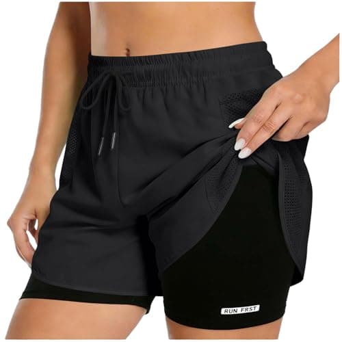 Image of Running Short Womens Women's 2 in 1 Running Shorts Drawstring Elastic Waist Double Layer Liner Workout Shorts Athletic Gym Yoga Short M Black