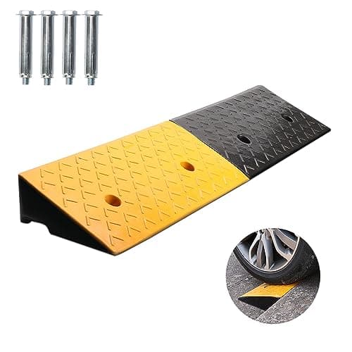Image of tonchean Rubber Kerb Ramp 100x25x10CM Wheelchair Curb Ramp with 4 Bolts Heavy Duty Threshold Ram-p Door Step Rise for Truck Scooter Stair Doorways Garage Sidewalk