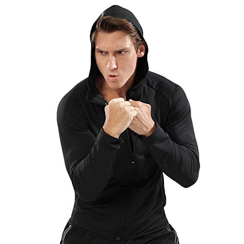 Image of Men Zipper Running Hoodies Sport Jackets Fitness Gym Shirt Sports Top Color Black Size M