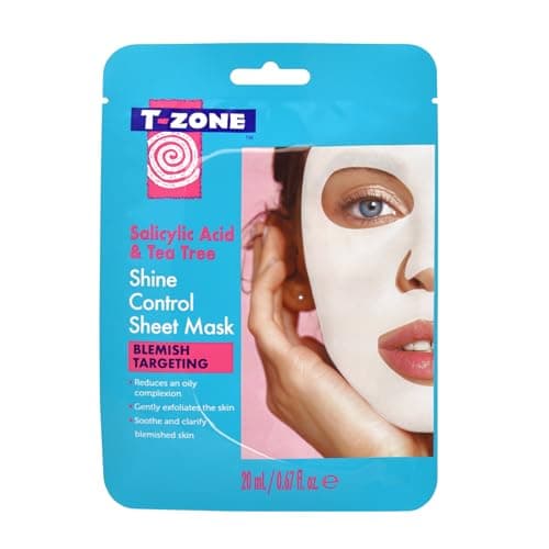 Image of T-Zone Salicylic Acid & Tea Tree Shine Control Sheet Mask (20ml) - Clears Spots, Reduces Oiliness & Hydrates Skin, For Oily & Spot-Prone Skin