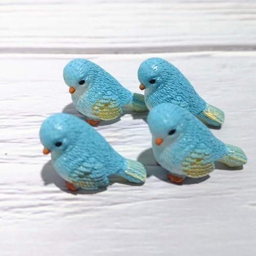 Image of Wyjuan 4Pcs Blue Miniature Bird Figurines, Mini Resin Birds, Fairy Garden Accessories and Supplies, Micro Landscape, Bonsai Craft Decor Outdoor Statues Outdoor Décor