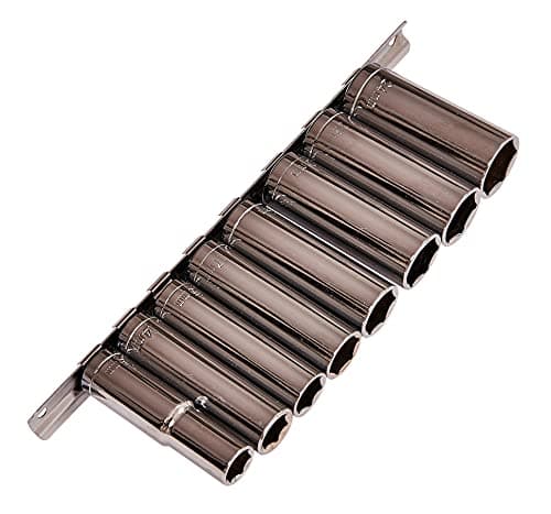 Image of Amtech – 1/2in Deep Metric Socket Set, Drop-Forged Chrome-Plated Steel, 6-Point Profile for Wheel Nuts & Studs, Socket Rail Organiser (9pc) 13–24mm
