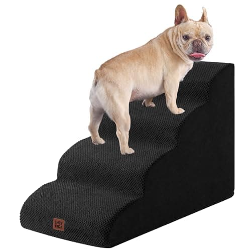 Image of EHEYCIGA Curved Dog Steps for Bed, 4-Step Dog Stairs for Sofa, High Density Foam Pet Steps for Small Dogs and Cats, Pet Stairs for High Bed, Non-Slip Dog Ramp with Washable Cover, 72x40x50cm, Black