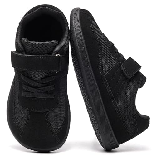 Image of Mioceko Boys Girls Trainers Kids Wide Fit Barefoot Shoes Comfortable School Shoes Lightweight Sneakers All Black 13 UK Child