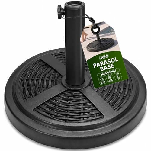 Image of ZENO Parasol Base 10KG | Garden Umbrella Base | Parasol Weights | Heavy Duty Garden Parasol Stand | Solid Parasols Bases | Round Weight Stand for Cantilever, Sun, Umbrella | Black Rattan