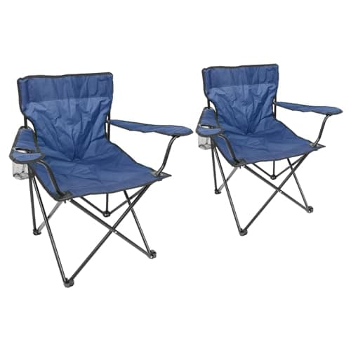 Image of Harbour Housewares Folding Camping Chairs - Navy - Pack of 2 - Canvas Outdoor Lawn Seat for Picnic, Garden, Beach, Hiking, Fishing