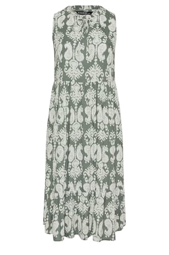 Image of EVANS Curve Abstract Print Tie Neck Midi Dress - Women's - Plus Size Curve Green
