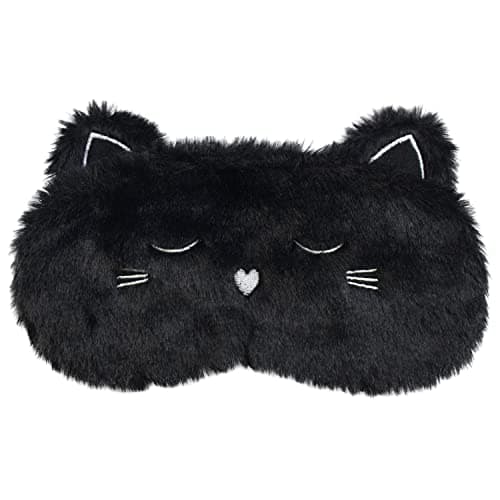 Image of Ulife Mall Cute 3D Black Kitten Kids Eye Masks, Fluffy Soft Silk Plush Black Kitten Sleep Eye Mask Plush Cartoon Eye Cover Novelty Personalised Travel Blindfold for Kids Girls Boys Women-Black