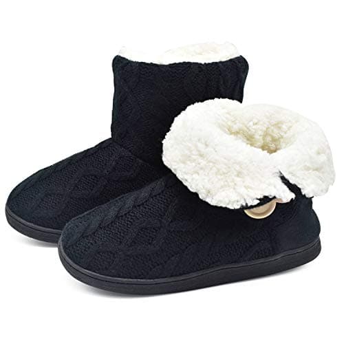 Image of ONCAI Women's Comfort Knit Boots Slippers Booties Winter Warm Outdoor Indoor Slipper Black 3/4 UK