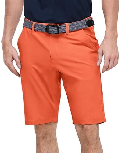Image of Outdoor Ventures Men's Golf Shorts Dry Fit, 11" Lightweight Quick Dry Golf Stretch Bermuda Shorts Performance Casual Shorts with Pockets for Golf Travelling and Working Orange Red 38