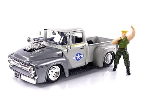 Image of Jada Street Fighter 1:24 1956 Ford F-100 Die-Cast Car & 2.75" Guile Figure, Toys for Kids and Adults