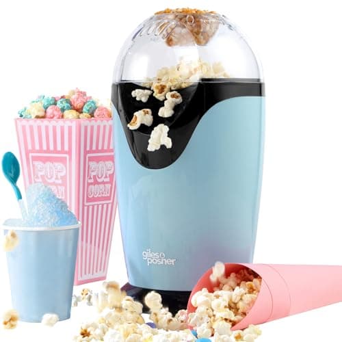 Image of Giles & Posner EK0493GSBL Electric Popcorn Maker – Hot Air Circulation, Measuring Cup Included, Ready in 3 Mins, Oil-Free Healthy Snacks, Ideal for Movie Night, Parties and Home Cinema, 1200 W, Blue