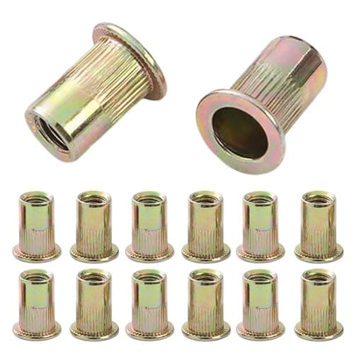 Image of QANCEN 50 Pcs Rivet Nuts M10, Threaded Rivet Insert Nutserts Flat Head Zinc Plated Carbon Steel Blind Rivnuts Kit for Metal Sheets, Automotive, Furniture, Electrical, Decorative