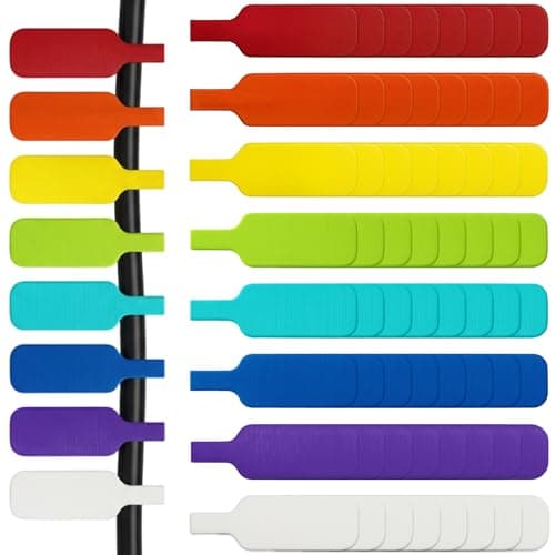 Image of 64 PCS Cable Labels, Self Adhesive Waterproof Wire Label, Wire Labels for Cable Identification, Small Tie-On, for Management, Identification and Organization (8 Colors)