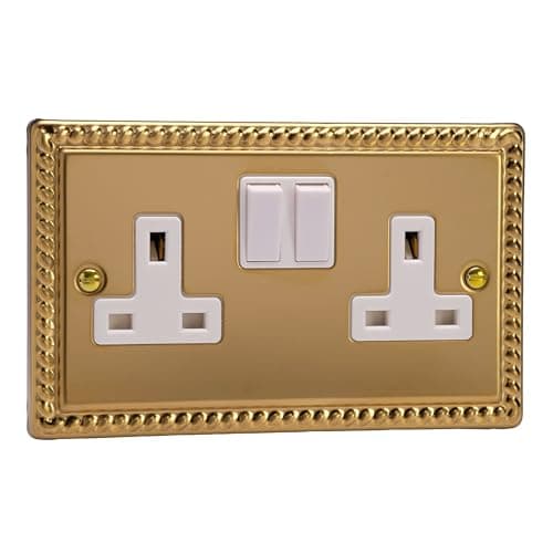 Image of Varilight - 2G 13A Switched Socket Georgian Brass - XG5W