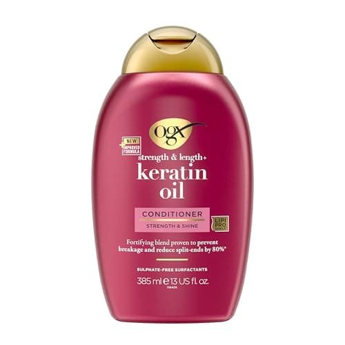 Image of OGX Strength & Length with Keratin Oil Conditioner, Strength & Shine, Fortifying Blend, Prevents Breakage and Reduces Split Ends by 80percent, Sulfate Free, 385ml