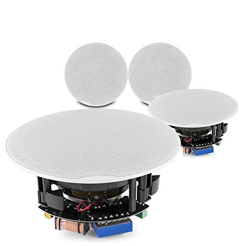 Image of Power Dynamics FCS8 8" Ceiling Speakers Bundle – Set of 4 Low Profile Flush Mount 2-Way Coaxial 100V & 8 Ohm, 640W Home Shop Restaurant Audio System White Metal Grille