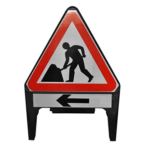 Image of Street Solutions UK - 750mm Road Q-Sign - Men At Work Supplementary Plate 'Arrow Left' - Plastic with Folding Leg