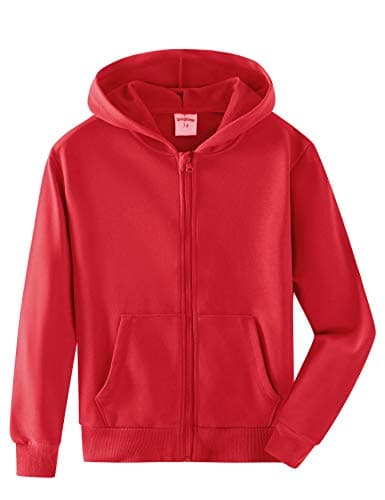 Image of Spring&Gege Youth Solid Full Zipper Hoodies Soft Kids Hooded Sweatshirt for Boys and Girls Size 3-4 Years Red