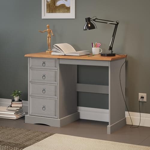 Image of Mercers Furniture Trade Corona Grey Wax Dressing Table Computer Desk Solid Wood Pine Wooden Painted Shabby Chic Mexican Bedroom Office 78cm High 105cm Wide 49cm Deep