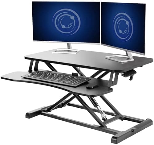 Image of VIVO Standing 81 cm Desk Converter, Height Adjustable Riser, Sit to Stand Dual Monitor and Laptop Workstation with Wide Keyboard Tray, Black, DESK-V000K