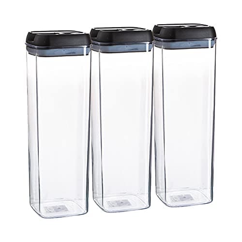 Image of Argon Table Food Storage Containers with Airtight Flip Lock Lids - 1900ml - Black - 3 Pack - Plastic Kitchen Storage Tupperware Pantry Food Organiser for Cereal, Oats, Sugar, Coffee, Biscuits, Tea