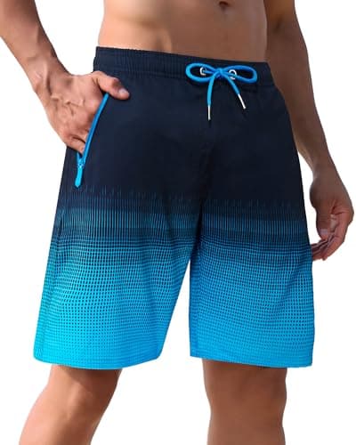 Image of APTRO Men's Swimming Shorts Board Shorts with Zip Pockets Quick Dry Beach Shorts Gradient Swim Shorts with Mesh Lining Blue MK080 4XL