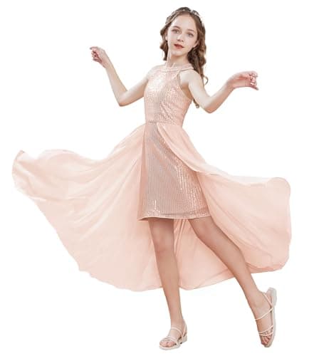 Image of GRACE KARIN Girl Sequin Christmas Fancy Dress Wedding Bridesmaid Flower Dress A-Line Dress Rose Gold 8-10 Years