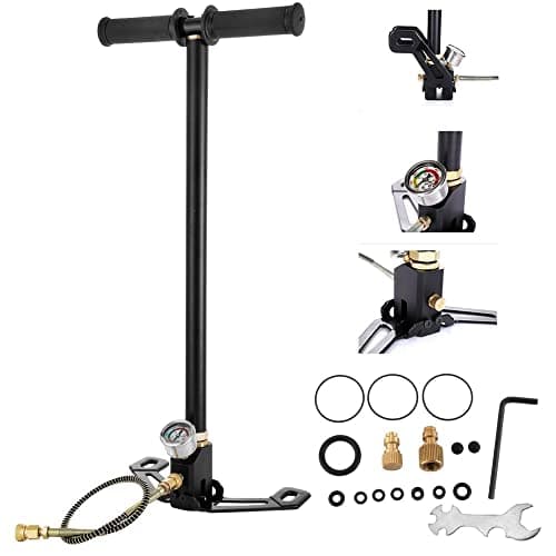 Image of 3 Stage Stirrup Pump Hand Pump,4500PSI High Pressure Air Gun Rifle Filling Pump for PCP Cylinder Airgun, Scuba Tank, Cars,Road Mountain Bikes,Paintball,Bleed valve,Portable Hand Tire Floor Pump