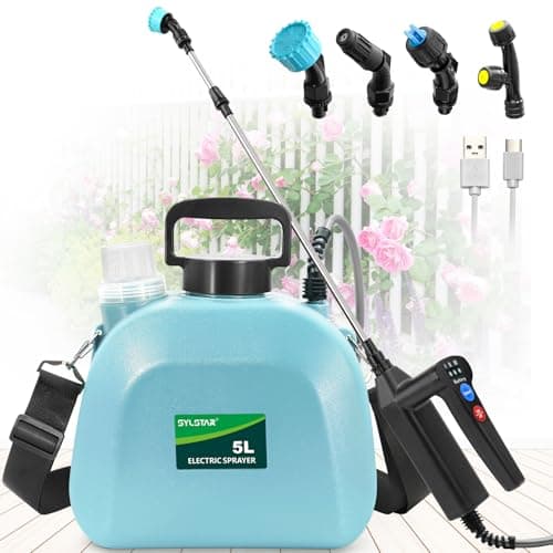 Image of SYLSTAR 5L Battery Powered Garden Sprayer, 2026 Electric Weed Sprayer with 3 Adjustable Spray Power, Battery Indicator, 4 Spray Nozzles,7.4V USB Rechargeable Handle&Telescopic Wand for Lawn&Garden