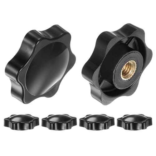 Image of sourcing map 6pcs Star Knobs M6 Female Thread 32mm 6-Point Plastic Head Brass Insert Non-Through Hole Screw-in Threaded Hand Knob Clamping Handle, Black