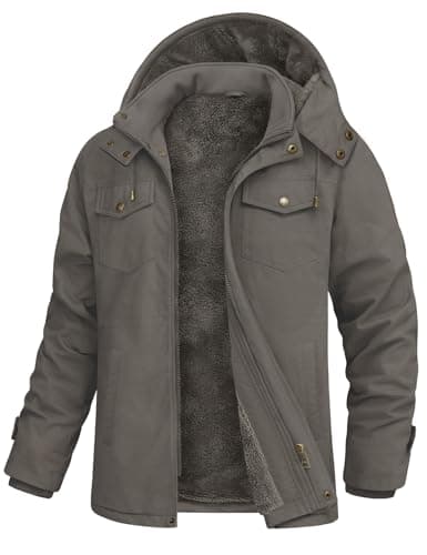 Image of Xnova Mens Winter Parka Jackets Warm Fleece Lined Cotton Cargo Coats with Removable Hooded Zip Up Military Jacket Windbreaker Outerwear for Outdoor Work, Grey, XL