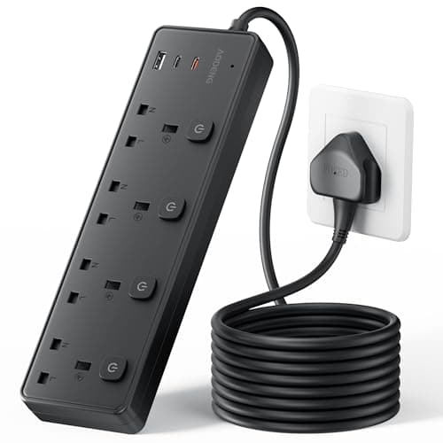 Image of Extension Lead with 3 USB Slots(30W),4 Way Sockets Outlets Ports Extension Cable with 4 Individual Switches Surge Protected,Wall Mountable Extension Socket for Home,Office,School,5M,Black