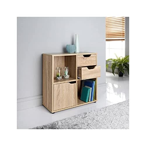 Image of spot on dealz® Cube Storage Unit 2 Cubes 2 Drawers Bookcase Wooden Storage Cabinets With Doors and Shelves Bookcases and Shelving Units Display Furniture Living Room Decor