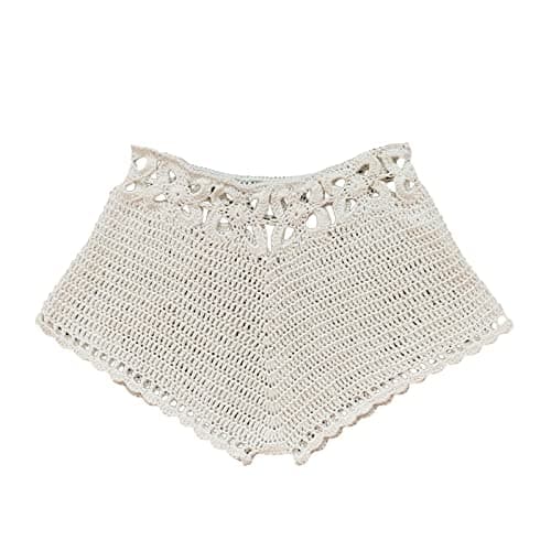 Image of RTGSE Women's Swim Shorts Knit Crochet Cutout Bathing Suit Bottoms Drawstring Beach Board Shorts Summer Swim Trunks Shorts (White, S)