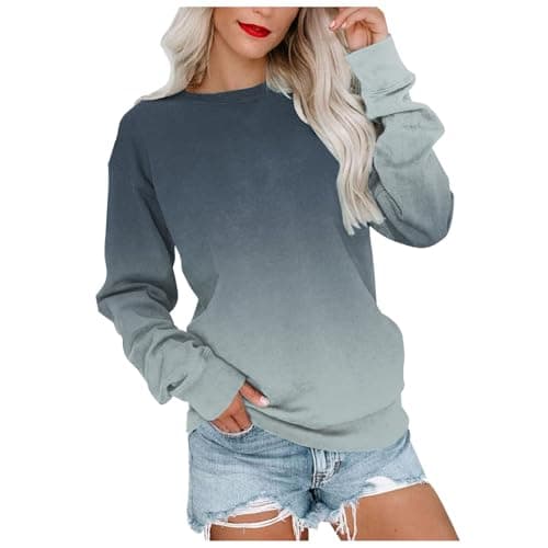 Image of Gradient Print Sweatshirts for Women uk Crew Neck Long Sleeve Tops Casual ladies Loose Fall Pullover sweatshirt for womens Version Pullover Sweater Lady Shirt (A Grey, S)