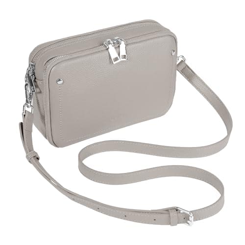Image of Befen Genuine Leather Cross Body Bag for Women in Grey - Small Phone Bag with RFID Blocking