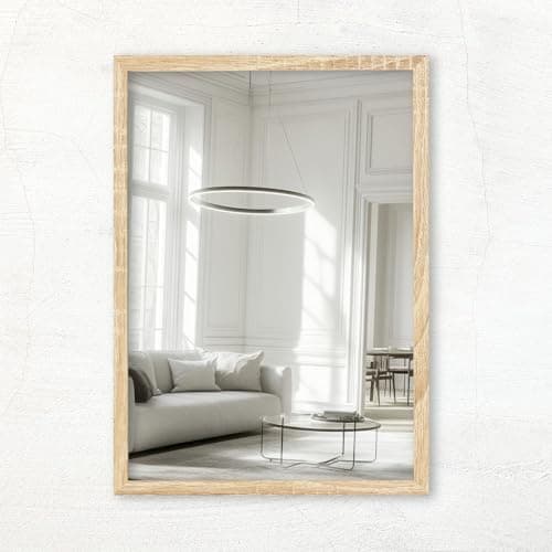 Image of CLAMARO Vision Sonoma Oak Wall Mirror 30 x 75 cm with Frame, 300+ Sizes Selectable, Real Glass Mirror Can be Mounted in Portrait and Landscape Format - Handmade in Germany