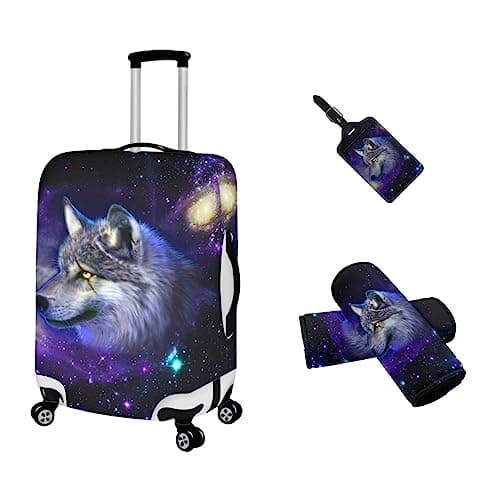 Image of Belidome 4PCS Wolf Galaxy Luggage Protector Sets for Suitcases Covers Bag Tags Identifiers Walker Handle Cushions