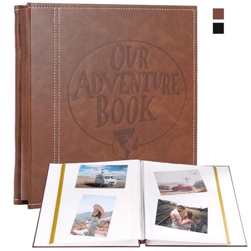 Image of Self Adhesive Large Photo Albums 40 pages, Our Adventure Book Leather Hardcover Wedding Album, Personalised Photo Scrapbook for Anniversary, Holds 3X5, 4X6, 6X8, 8X10 Photos, Brown
