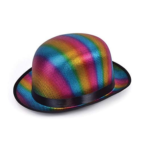 Image of Rainbow Coloured Bowler Hat, One Size (1 Pc.) - Vibrant Design, Perfect Accessory for Parties, Festivals, Special Occasion, or Costume Event Halloween