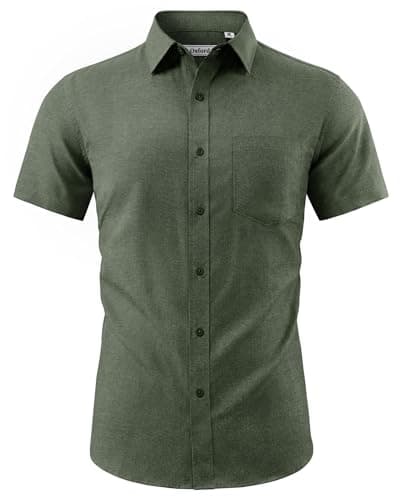 Image of J.VER Green Short Sleeve Shirts Men Formal Oxford Summer Business Casual Plain Cotton Dress Shirts 2XL