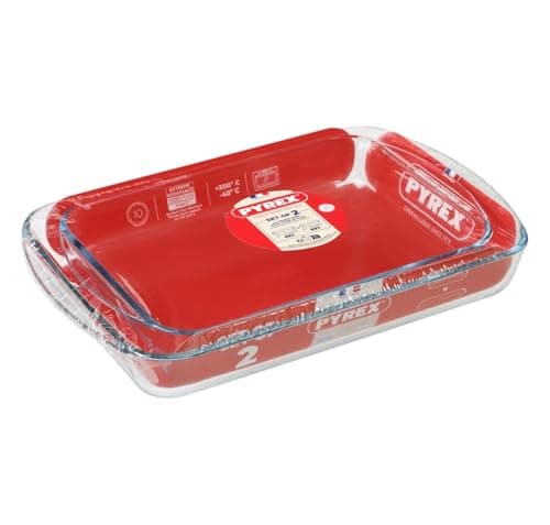 Image of Pyrex Classic 2 Piece Rectangular Glass Baking Roasting Bake Roaster Dish Set