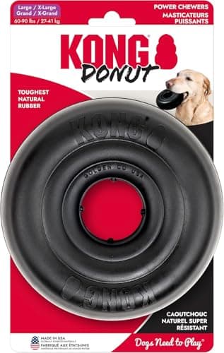 Image of KONG Extreme Donut Dog Toy – Toughest Durable Natural Rubber Chew Toy for Power Chewers – Safe on Teeth & Gums, Fun Bounce & Roll for Indoor and Outdoor Play (Large/X-Large)