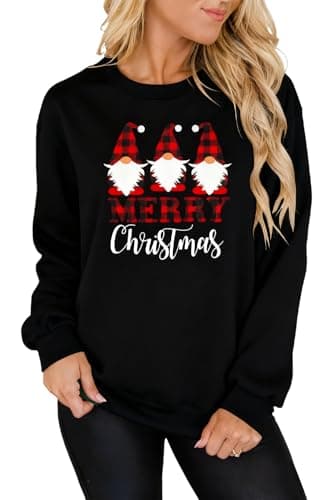 Image of LACOZY Christmas Sweatshirts Holiday Long Sleeve Tee Party Blouse Jumpers Women Xmas Tops Santa Tree Graphics Pullover Black XL